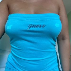 Vintage y2k bright blue guess tube top dress